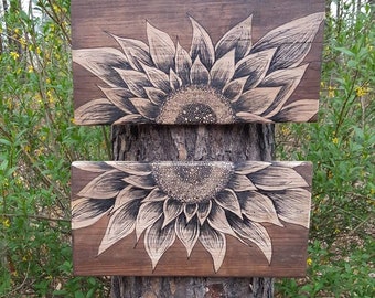 Two Piece Hand Painted Barn Wood Sunflower Large