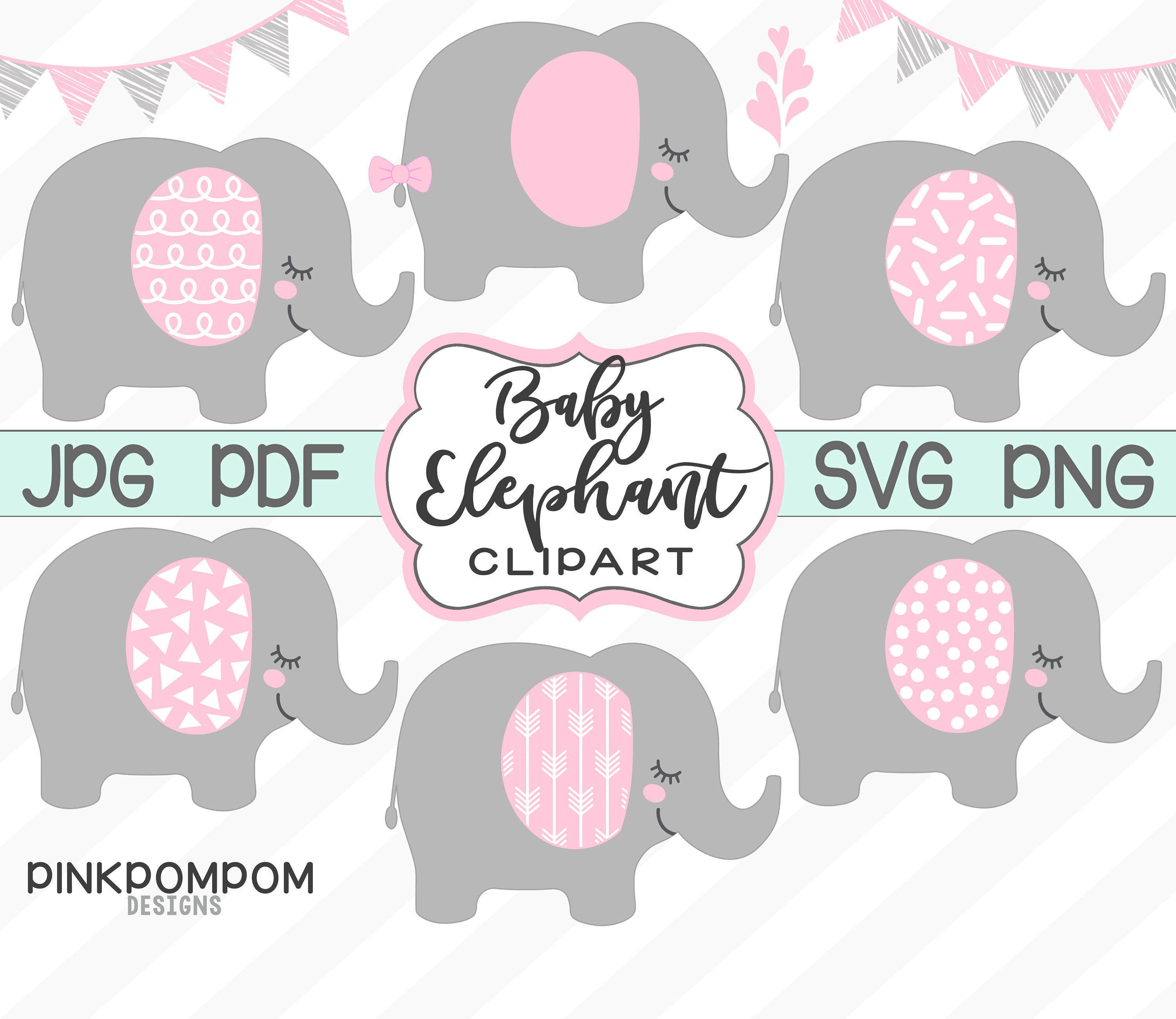 Download Baby Elephant SVG pink gray elephant clipart baby shower
