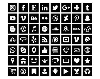 Carré noir Social Media Icons Set | Transparent Avatar plat couleur boutons Blog site Web | Icônes numériques | Utilisation personnelle ou commerciale