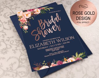 Rose Gold Bridal Shower Invitation, Bridal Shower Invite, Wedding Shower Invitations, Wedding Printable, DIY PDF Instant Download|VRD161BSRR