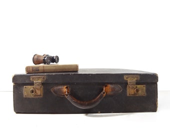 Vintage Black Leather Suitcase / Vintage Luggage