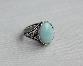Amazonite Ring. Antique Silver or Antique Brass