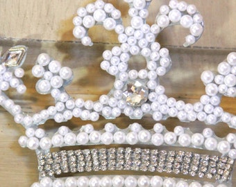 Pearl Ornament, Metal Crown ornament, Mediterranea Design Studio, wedding decor, crown holiday decor, rhinestone ornament