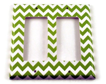 Double Rocker Light Switch Cover Switch Plate Wall Decor Switchplate in Green Chevron (200DR)