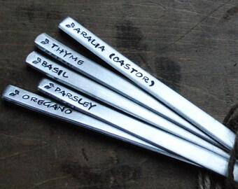 Herb Garden Markers {SET of FIVE or TEN}. Aluminum Herb Garden markers . Aluminum Garden Plant Markers . Teacher Gift . Think Spring