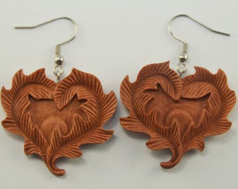 Leafy Heart Earrings Hooks, Dangling