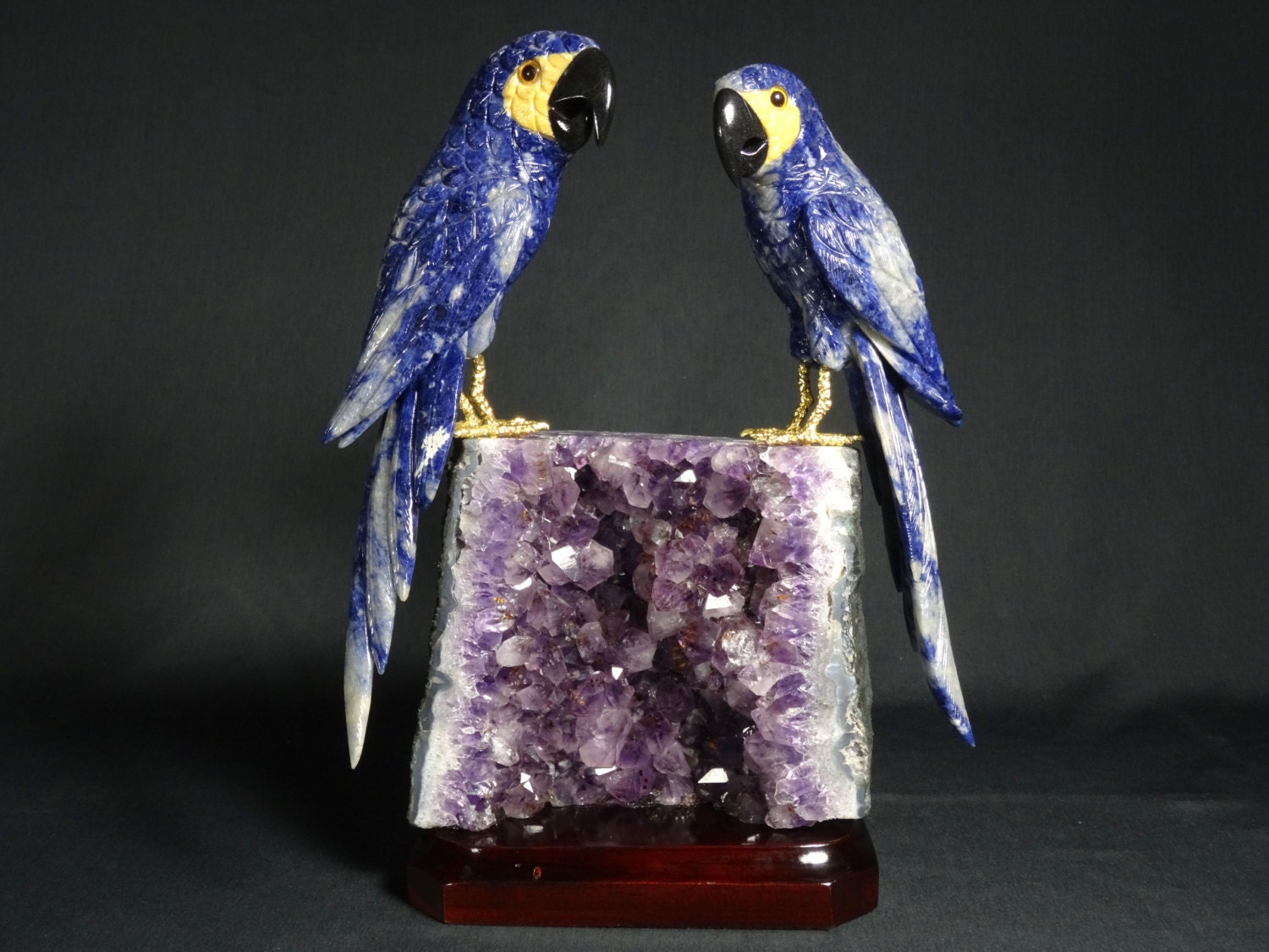 Gemstone Bird Sculpture Large Hand Made Sodalite Calcite and