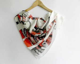 Octopus red and black silk hand painted scarf. Abstract octopus scarf. Red black white silk scarf. Made to order.