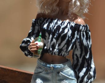 Extra-faded and Distressed Denim Shorts for 12in Fashion Dolls