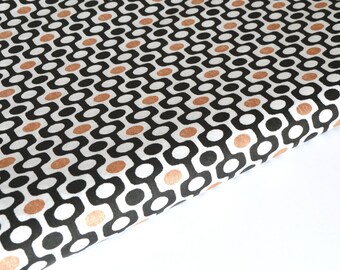 Geometric cotton fabric, black, white and copper by 50 cm