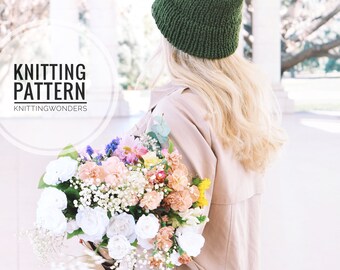 KNITTING PATTERN ⨯ Double Brim Beanie Hat, Slouchy Hat ⨯ Easy Knitting Pattern Slouch Hat Beanie Winter Hat ⨯ Easy Knit Pattern PDF