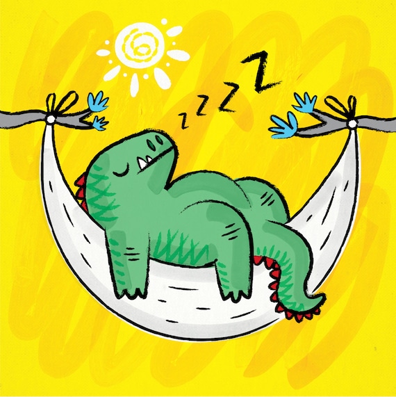 DiNOSNORE - Childrens Dinosaur art - Funny illustration - poster print by Oliver Lake - iOTA iLLUSTRATiON