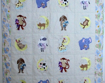 Machine Embroidered Baby Quilt, Crib Quilt, Baby Quilt, Handmade Baby Quilt - Little Dreamers - approx 38" x 46"