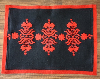 Hungarian Felt Matyo Embroidered Pillow Cover Folk Art Red Black
