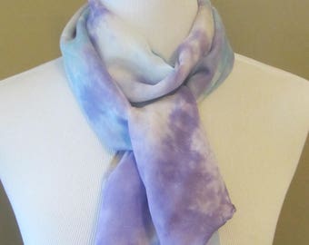 Hand dyed purple and blue silk and wool scarf -