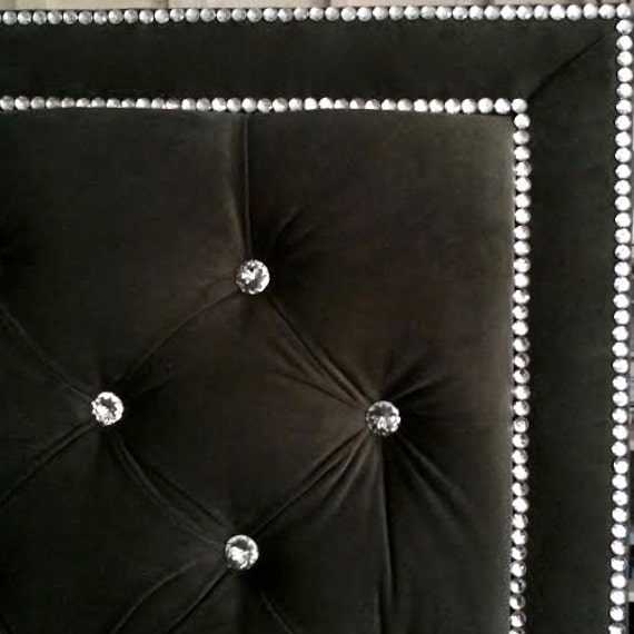 Crystal Button Tufted Velvet Headboard with Double Crystal