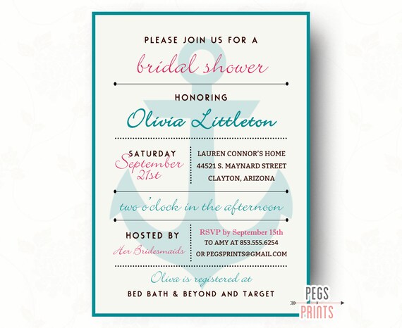 Nautical Bridal Shower Invitation // Printable Anchor Bridal