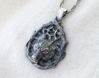 Wolf Pendant.Silver Wolf.Celtic Wolf.Wolf Totem.Wolf Necklace.Viking Pendant.Norse Pendant.Scandinavian Pendant.Wolf Charm.Nordic Pendant
