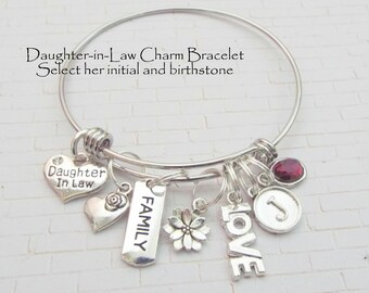 Daughter in Law Gift, Personalized Gift, Wedding Gift for New Daughter in Law, Daughter in Law Charm Bracelet, Personalized Jewelry