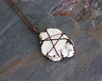 Extra Long Necklace - White Stone - Wire-wrapped