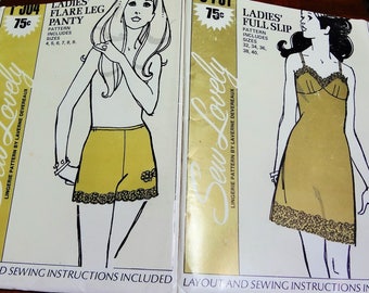 UNCUT Pair (2) of SEW LOVELY Lingerie Patterns 1970