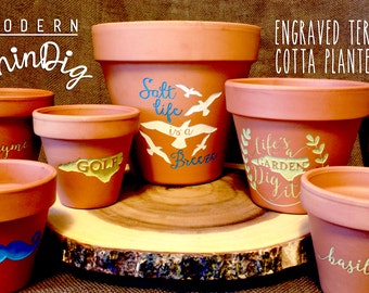 Custom Engraved Terra Cotta Planter - Personalized Clay Pots - Engraved Planter - Gardening Gift