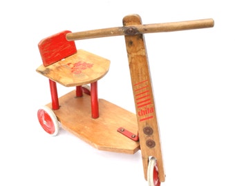 Kids Scooter Wooden Toys Kids Nursery Decor Mid Century Made in Holland Red White