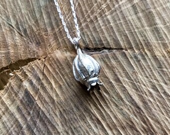Sterling silver seed pod necklace, flower pendant, pod pendant, organic necklace,handmade necklace