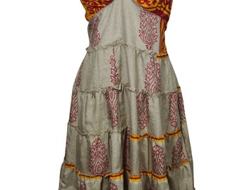 Candy Sundress Spaghetti Strap Recycled Sari Printed Vintage Summer Fashion Boho Chic Gypsy Dress S/M