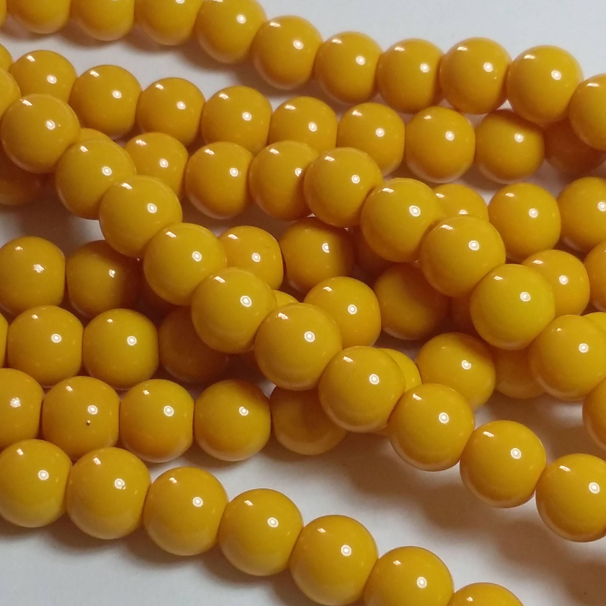 30pcs Mustard Yellow Beads Glass Beads Round Beads Loose