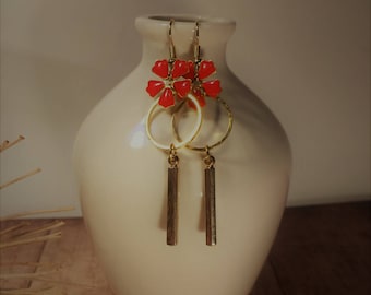 Dangle earrings red and gold
