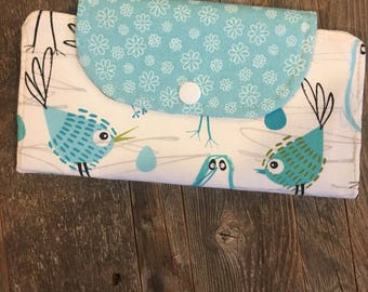 Sale/Bird slim line wallet, women's wallet, vegan,bifold wallet, cotton wallet, handmade wallet
