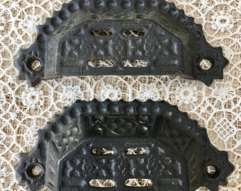 Beautiful Pair of Vintage Iron Bin Drawer Handles