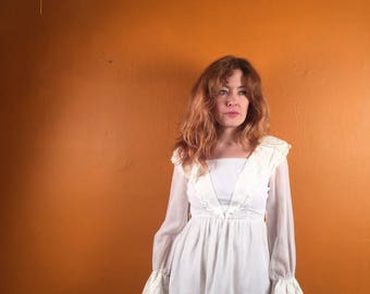 Vintage Young Edwardian White Bell Sleeve Dress Small