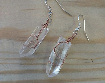 Wire wrapped Quartz Crystal Earrings