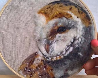Custom bird portrait - Needle felted barn owl textile art - gift for bird lovers - bird home decor