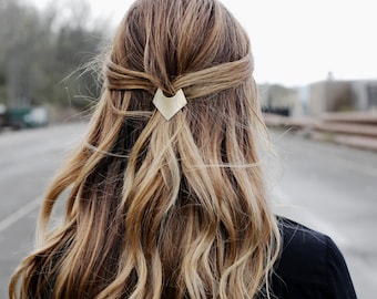 Brass Geometric Barrette, Minimal Geometric Barrette, Triangle French Barrette, Minimalist Barrette, Simple Gold Hair Clip | The Charity
