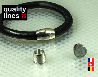 Silver magnetic clasp for leather bracelet 9mm round