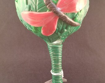 Dragonfly Polymer Clay wine glass