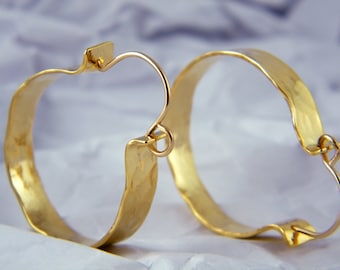 Gold hoop earrings Gold circle earrings hammered earrings