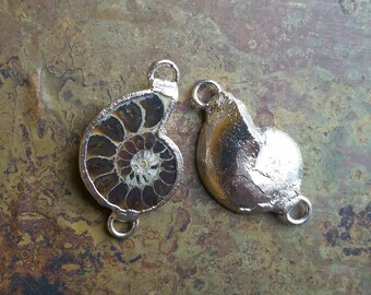 1 Ammonite connector, Ammonite Earrings, silver ammonite, fossilized earrings, #1600