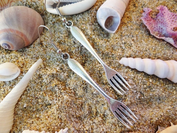 Little Fork Earrings I'm Really A Mermaid Earring Earrings Ear Ring Rings Drops Drop Dangle Dangles Eating Utensils Miniature Miniatures