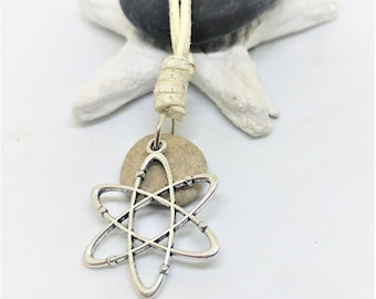 Hag Stone Necklace, Atom Necklace, Chemistry Gift, Physics Jewelry, Science Jewelry, Geek gift, Galaxy , Atom science, Good luck Stone