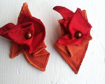 Red and orange silk earrings