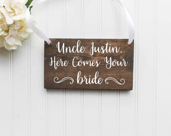 Here Comes The Bride Wooden Sign| Ring Bearer Sign| Flower Girl| Rustic Wedding Decor| Wooden Wedding Decor| Spring Wedding| Summer Wedding