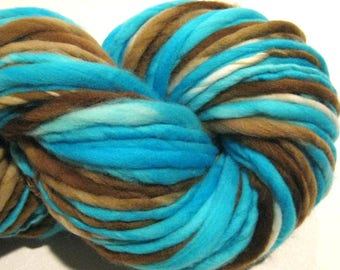 Handspun Yarn Robin's Nest 46 yards hand dyed merino wool blue yarn brown yarn knitting supplies crochet supplies doll hair