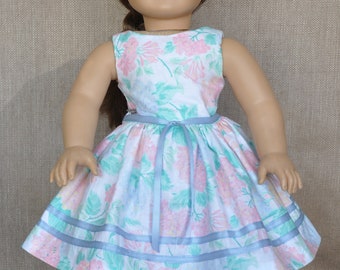 Pretty spring dress for 18 inch doll, fits American Girl and similar dolls.