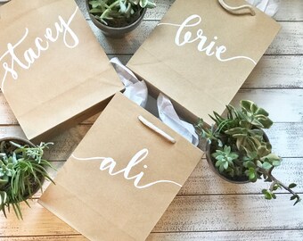 personalized gift bag . bridesmaid bag . wedding gift bags . calligraphy gift wrapping . bachelorette goodie bags . bridesmaid tote