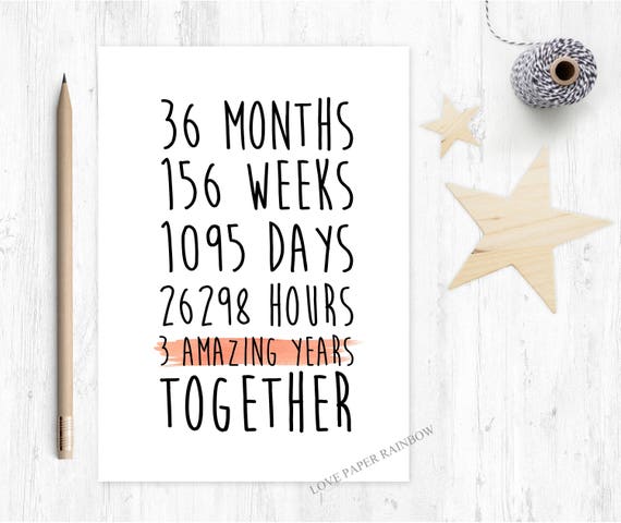 3rd anniversary card, 3rd wedding anniversary card, 3 years together, 3 amazing years, gay anniversary card, lesbian anniversary card