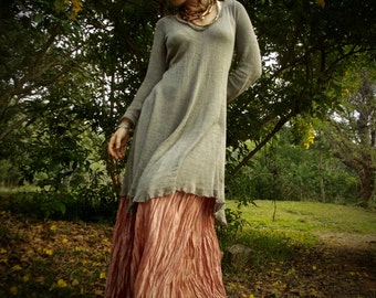 Knitted Silk Antique Turquoise Bohemian Dress Natural Earthy Fair Trade